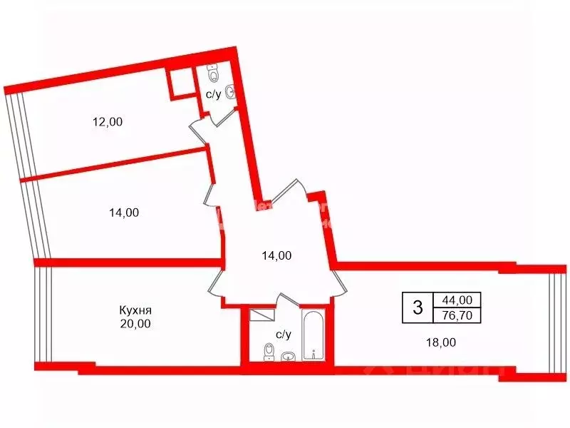 3-к кв. Санкт-Петербург просп. Обуховской обороны, 110К1 (76.7 м) - Фото 2