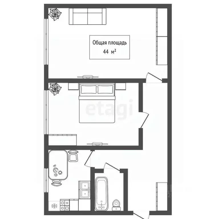 2-к кв. Новосибирская область, Новосибирск Степная ул., 52 (44.0 м) - Фото 2