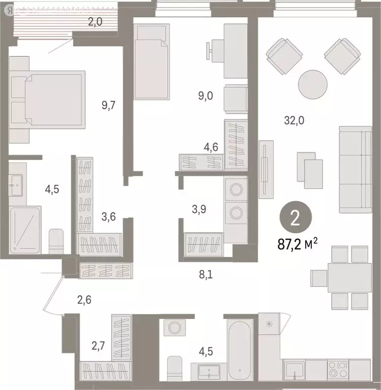 2-комнатная квартира: Новосибирск, улица Аэропорт (87.22 м) - Фото 1