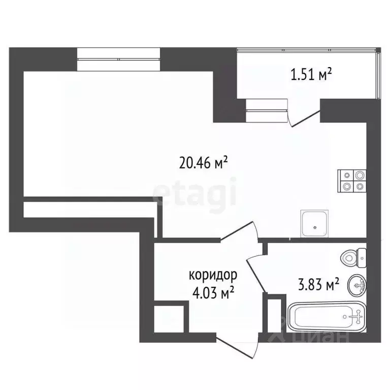 Студия Ярославская область, Ярославль ул. Дядьковская, 7 (30.0 м) - Фото 2