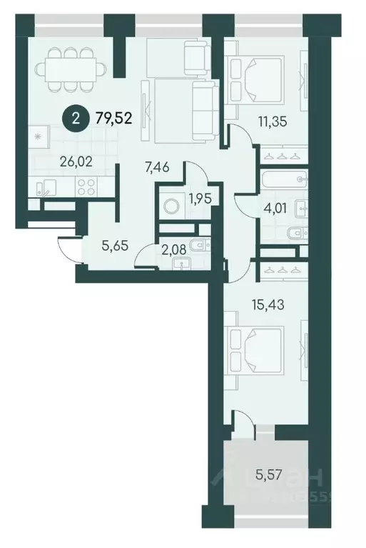 2-к кв. Курганская область, Курган Малиновые высоты жилой комплекс ... - Фото 1