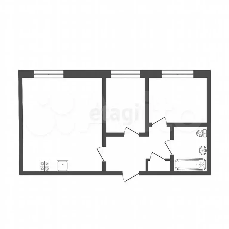 2-к. квартира, 43,6 м, 1/5 эт. - Фото 0