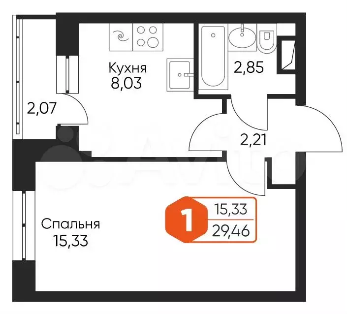 1-к. квартира, 29,5 м, 4/5 эт. - Фото 0
