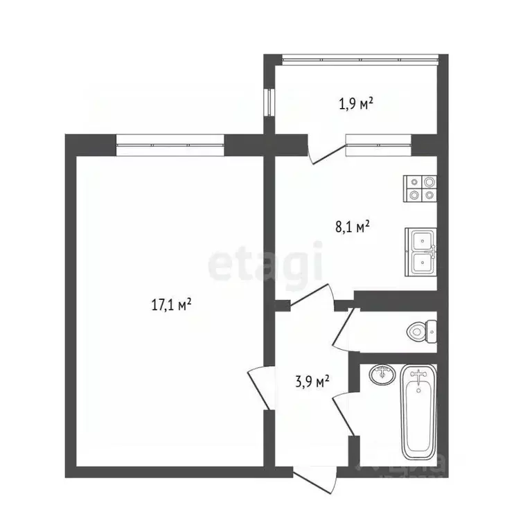 1-к кв. Псковская область, Псков ул. Юности, 15/130 (32.8 м) - Фото 2