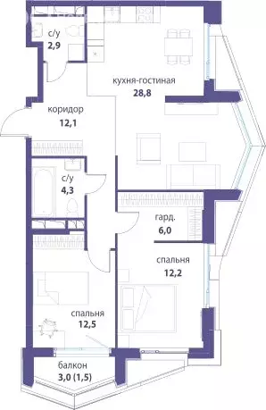 3-комнатная квартира: Москва, ЮВАО, район Лефортово, ЖК Символ (80 м) - Фото 0