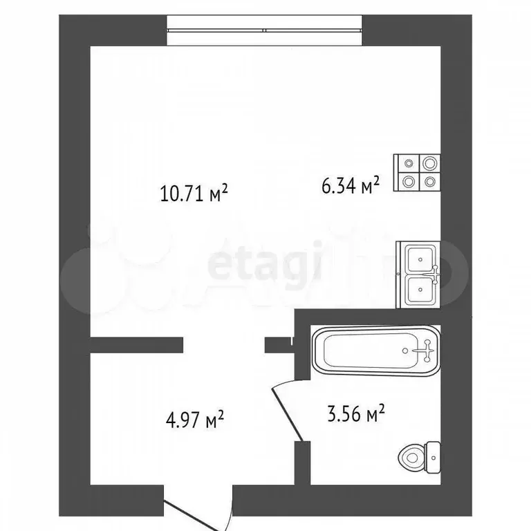 Квартира-студия, 25,6 м, 2/5 эт. - Фото 0