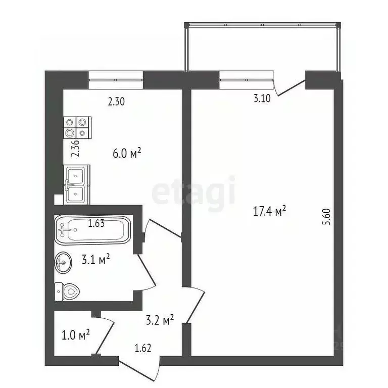 1-к кв. Архангельская область, Новодвинск Двинская ул., 44 (30.7 м) - Фото 2