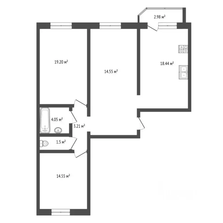 3-к кв. Тюменская область, Тюмень ул. Монтажников, 42А (86.9 м) - Фото 2