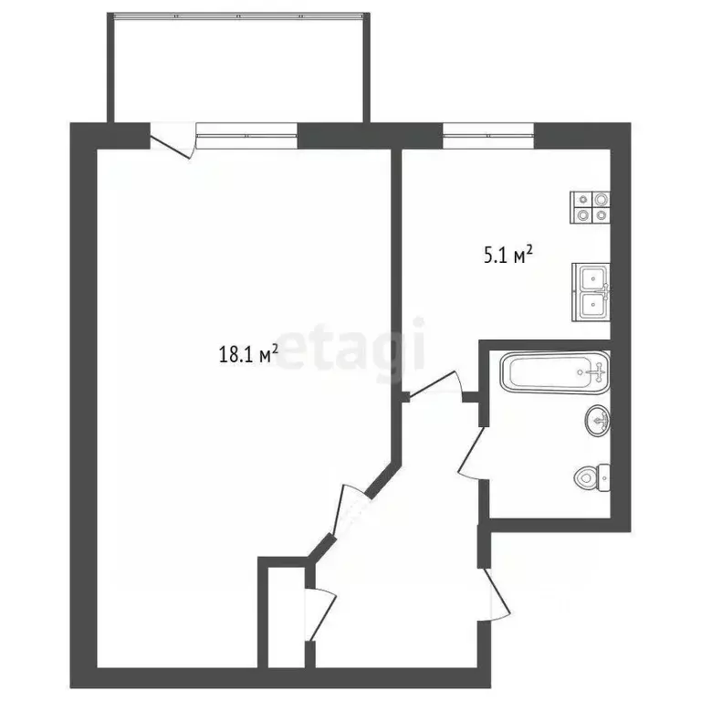 1-к кв. Крым, Симферополь ул. 1-й Конной армии (28.9 м) - Фото 1