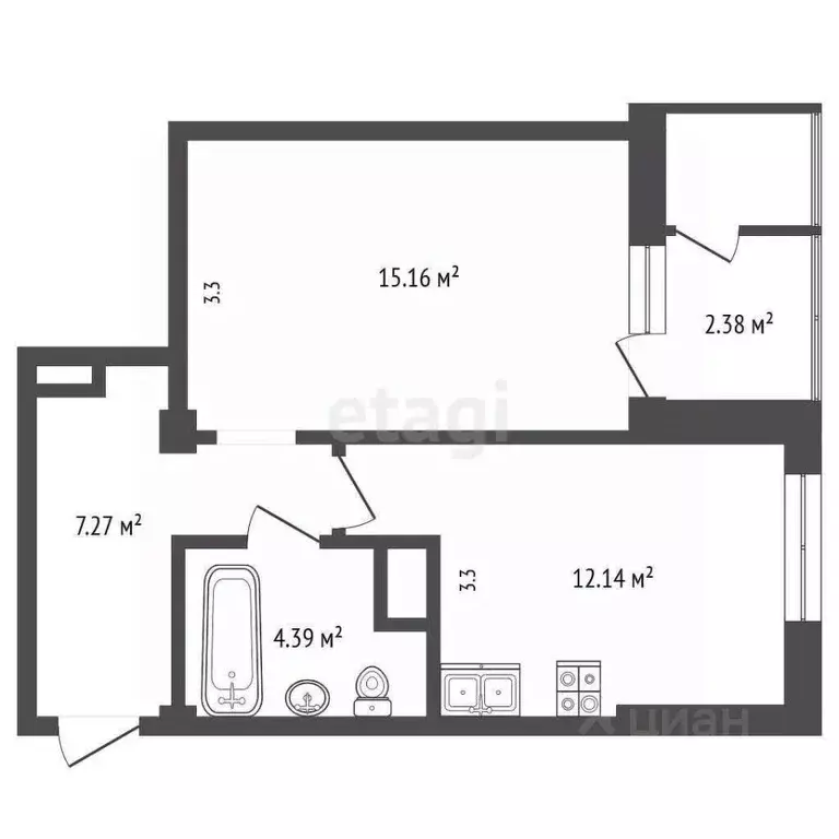 1-к кв. Крым, Симферополь ул. Батурина (41.3 м) - Фото 2