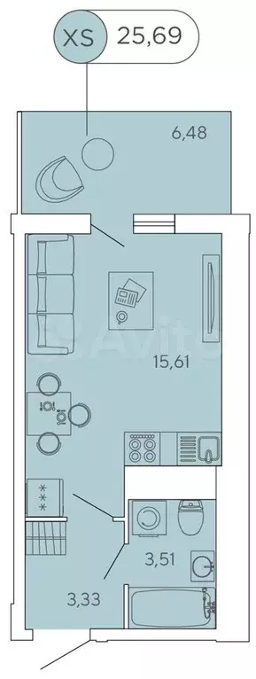 Квартира-студия, 25,7 м, 11/12 эт. - Фото 0