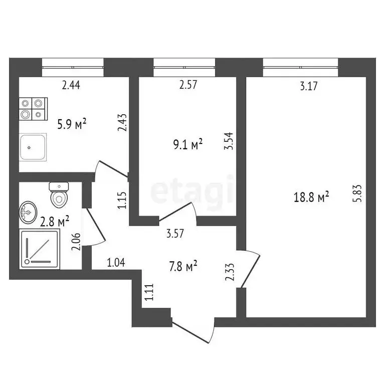 2-комнатная квартира: Калининград, Батальная улица, 66 (43 м) - Фото 1