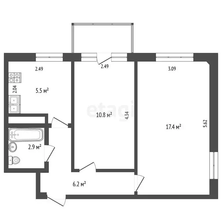 2-комнатная квартира: Псков, Коммунальная улица, 12 (42.6 м) - Фото 1