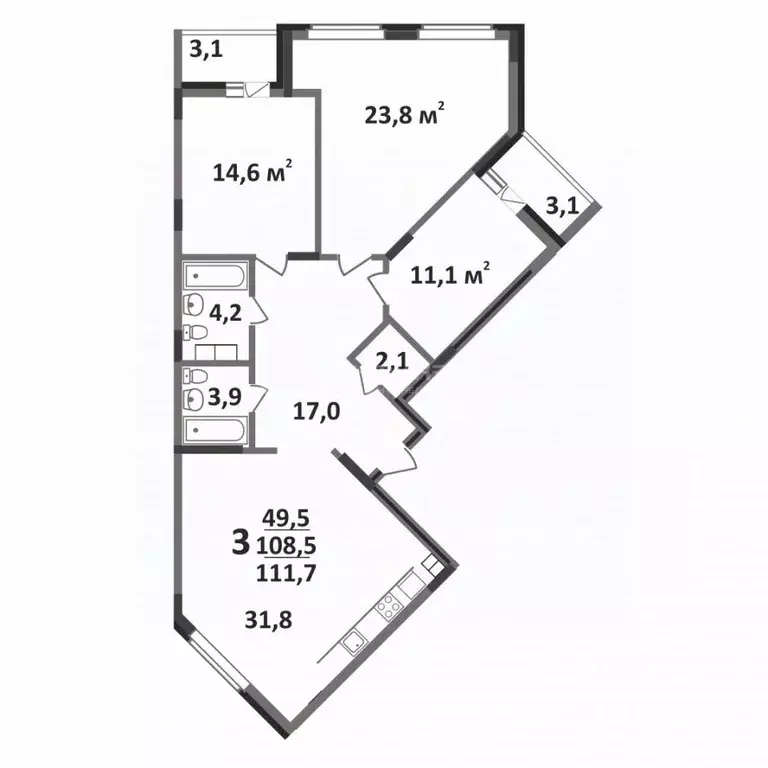 3-к кв. Владимирская область, Ковров Комсомольская ул., 1А (111.7 м) - Фото 1