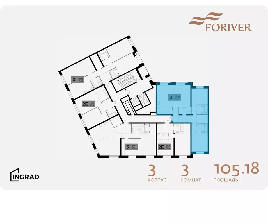 3-к кв. Москва Г мкр, Форивер жилой комплекс, 3 (105.18 м) - Фото 1
