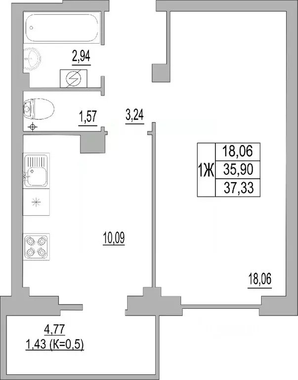 1-к кв. Псковская область, Псков ул. Юности, 32 (36.84 м) - Фото 0