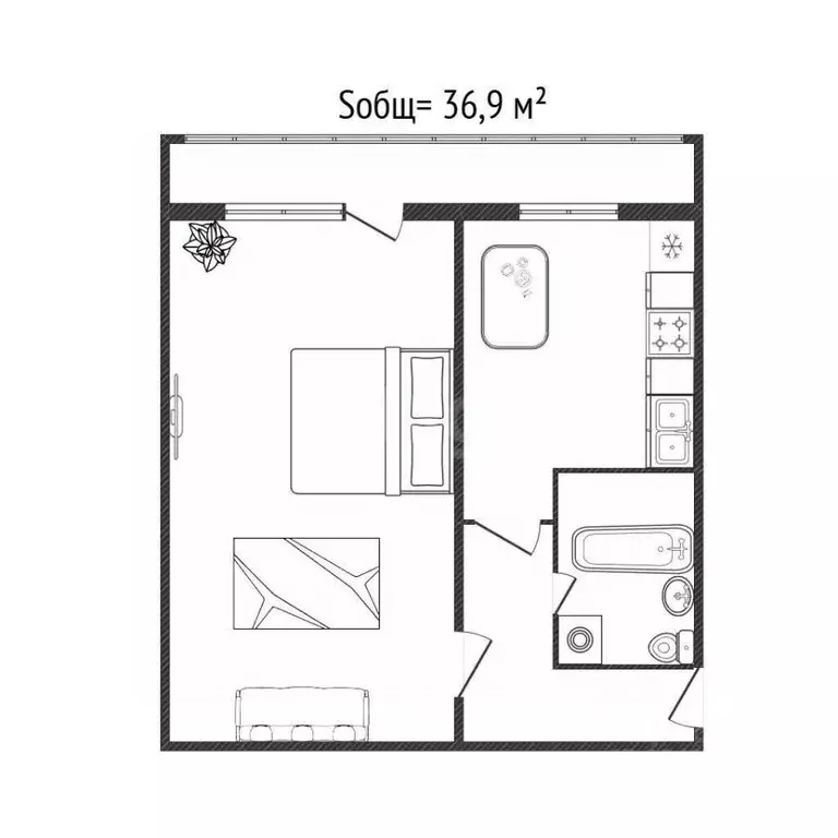 1-к кв. Брянская область, Брянск Севская ул., 21 (36.9 м) - Фото 1