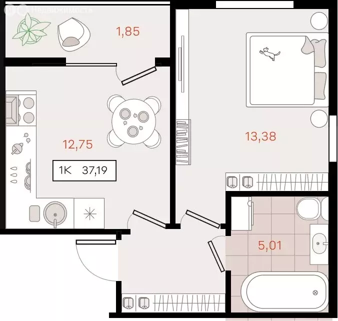 1-комнатная квартира: Динской район, Южно-Кубанское сельское ... - Фото 1