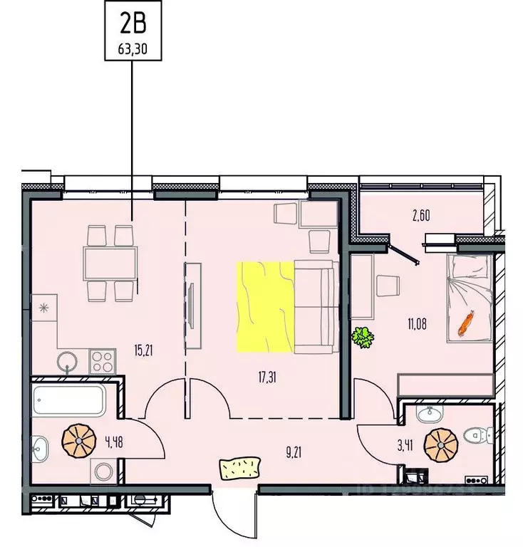 2-к кв. Иркутская область, Иркутск ул. Баррикад (63.3 м) - Фото 0