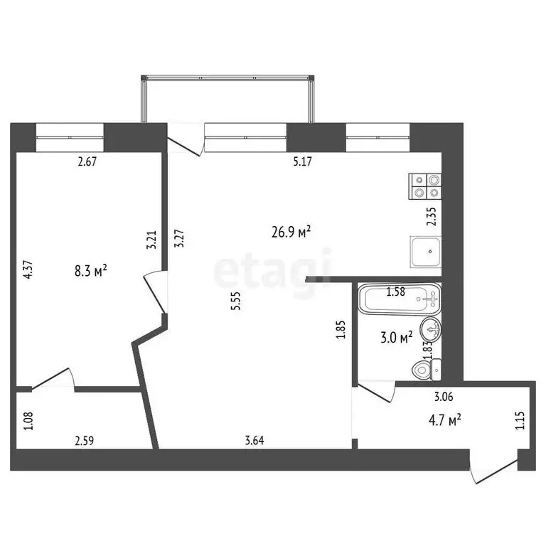 2-комнатная квартира: Альметьевск, улица Мусы Джалиля, 29 (45.2 м) - Фото 1