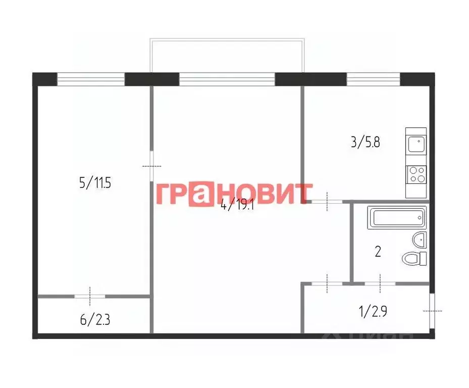 2-к кв. Новосибирская область, Новосибирск ул. Петухова, 60 (44.6 м) - Фото 1