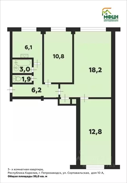 3-к кв. Карелия, Петрозаводск Сортавальская ул., 10А (58.6 м) - Фото 1