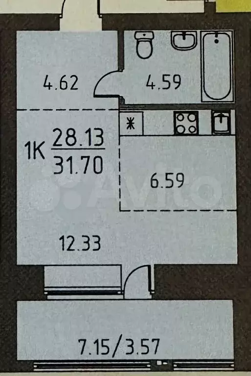 Квартира-студия, 31,7 м, 2/9 эт. - Фото 0