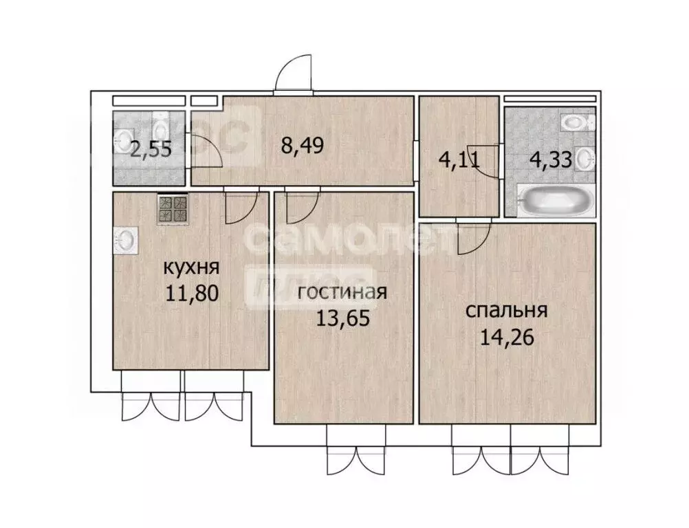 2-комнатная квартира: Уфа, улица Рудольфа Нуреева, 9 (59.26 м) - Фото 1