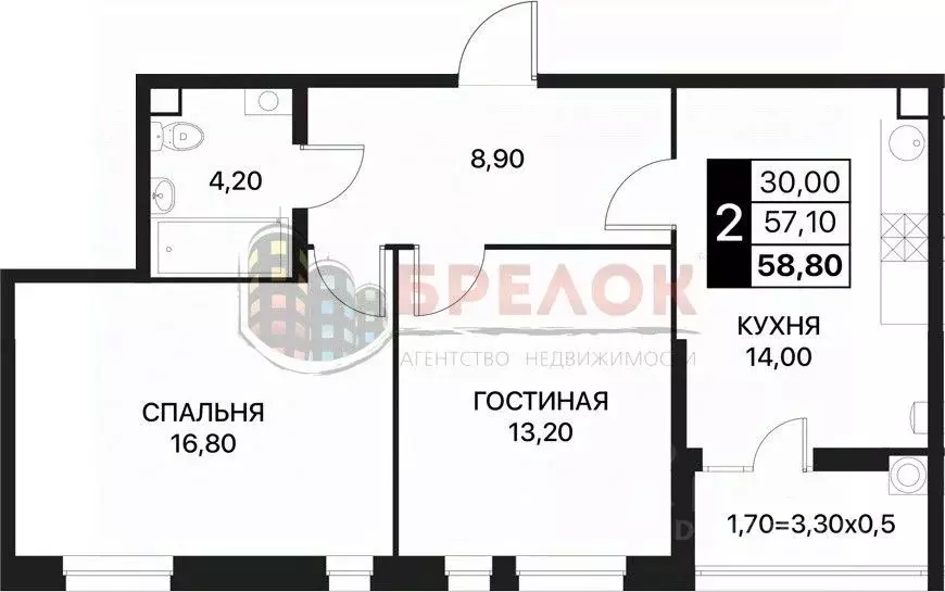 2-к кв. Ростовская область, Ростов-на-Дону ул. Вересаева, 102с2 (58.8 ... - Фото 2