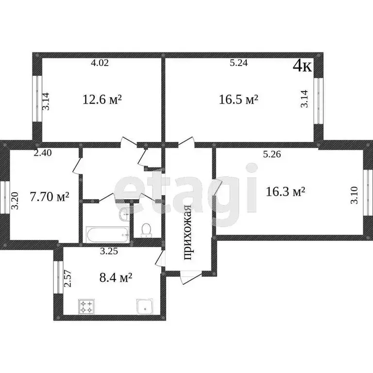 1к в 4-комнатной квартире (15 м) - Фото 1