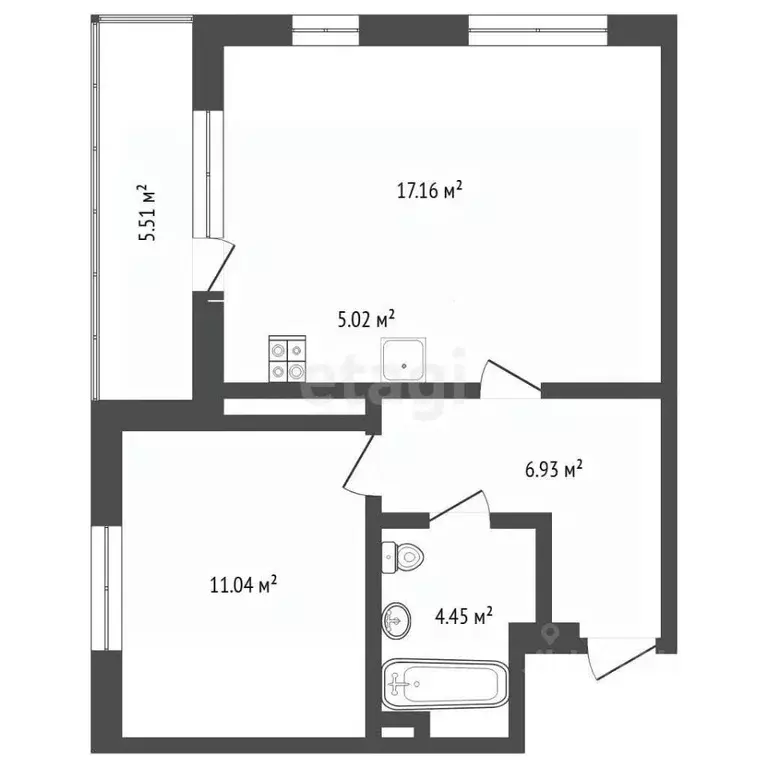 1-к кв. Тюменская область, Тюмень ул. Краснооктябрьская, 14к2 (44.4 м) - Фото 2