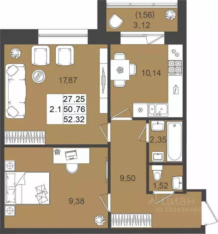 2-к кв. Татарстан, Верхнеуслонский район, Набережно-Морквашское с/пос, ... - Фото 1