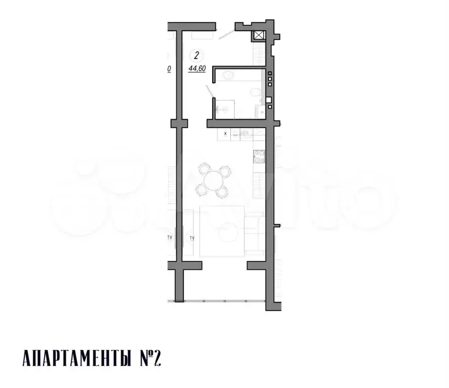 Апартаменты-студия, 46 м, 1/5 эт. - Фото 0