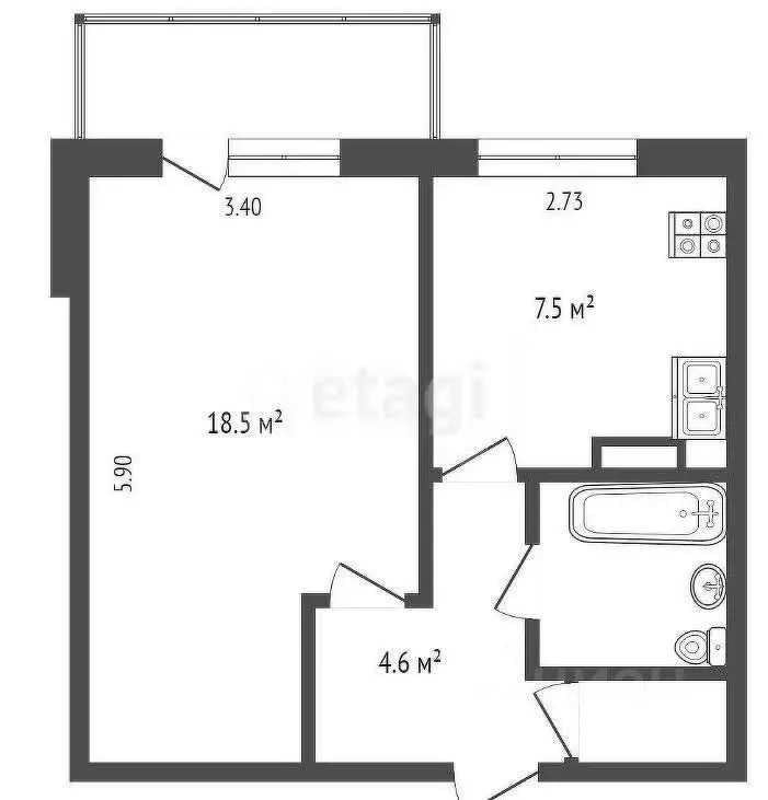 1-к кв. Вологодская область, Вологда Поселковый пер., 7А (34.4 м) - Фото 1