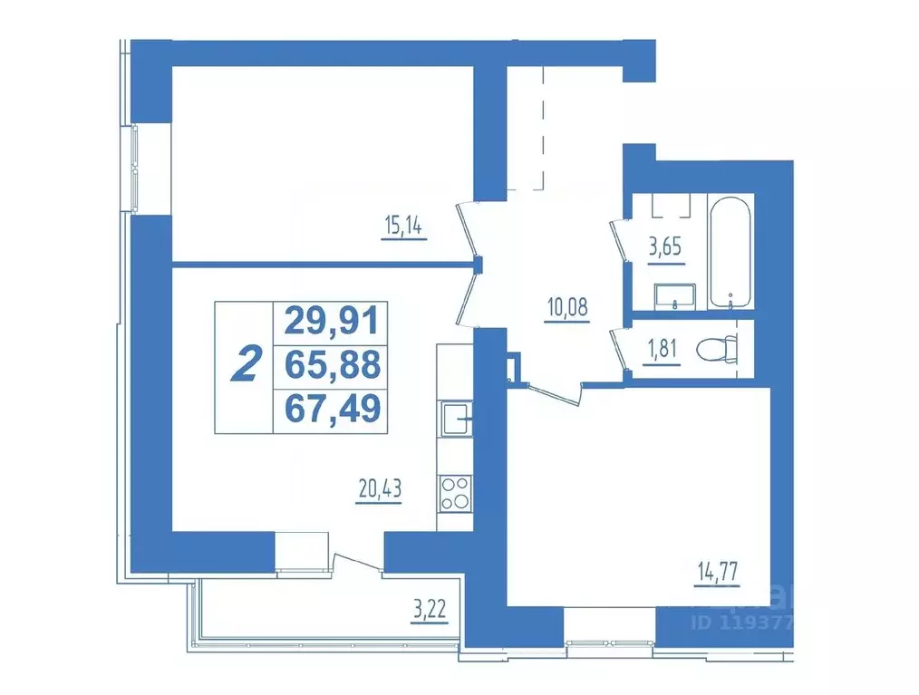 2-к кв. Мордовия, Саранск ул. Кирова, 9 (67.49 м) - Фото 0