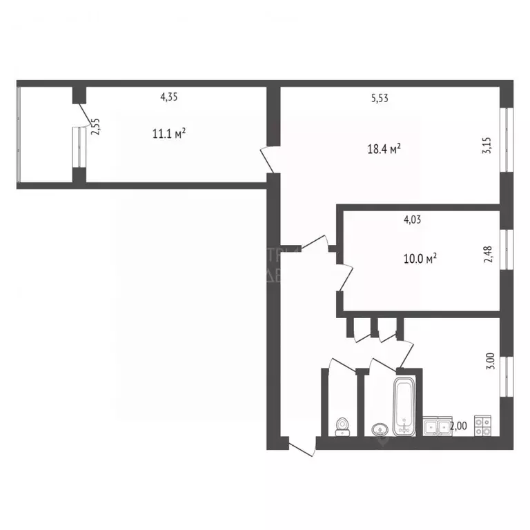 3-к кв. Тюменская область, Тюмень ул. Республики, 196 (58.0 м) - Фото 1