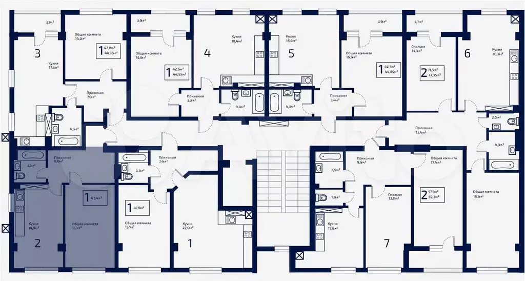 1-к. квартира, 41,4 м, 5/9 эт. - Фото 1