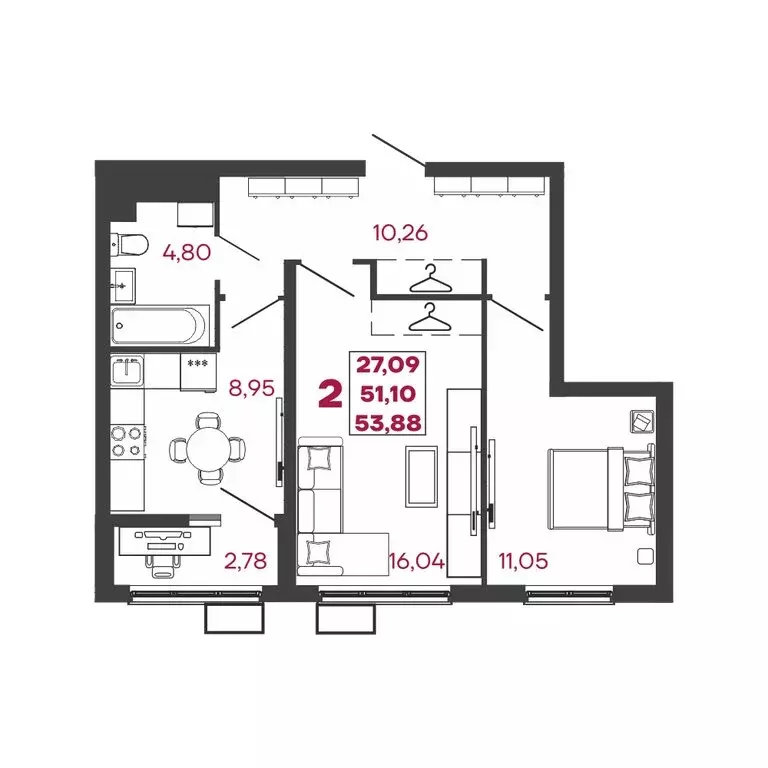 2-комнатная квартира: Кузнецк, микрорайон Южный, жилой комплекс Дебют ... - Фото 1