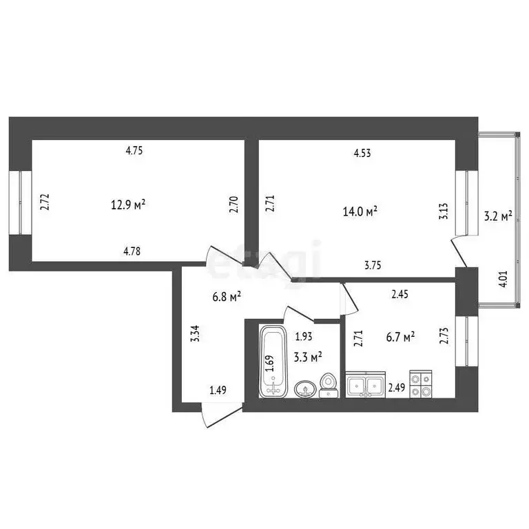 2-комнатная квартира: Стерлитамак, микрорайон Южный, улица Суханова, ... - Фото 1