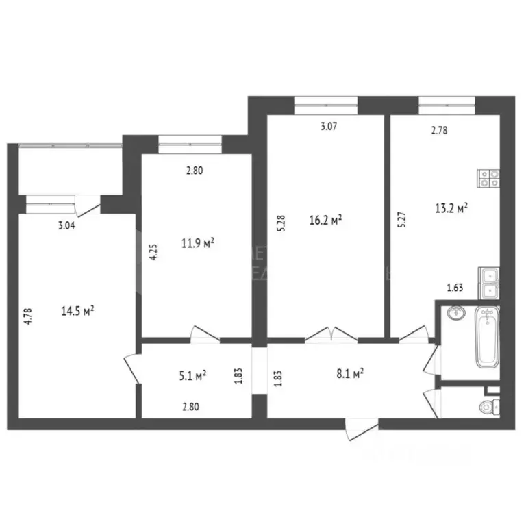 3-к кв. Тюменская область, Тюмень Солнечный проезд, 27 (72.7 м) - Фото 2