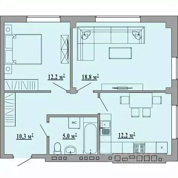2-к кв. Липецкая область, Липецк ул. Василия Саунина, 2А (60.3 м) - Фото 1