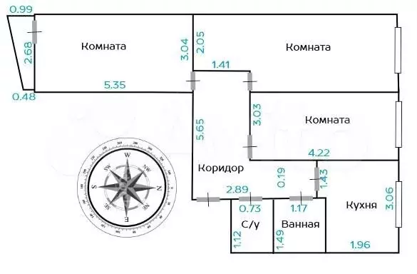 3-к. квартира, 63,1 м, 1/9 эт. - Фото 0