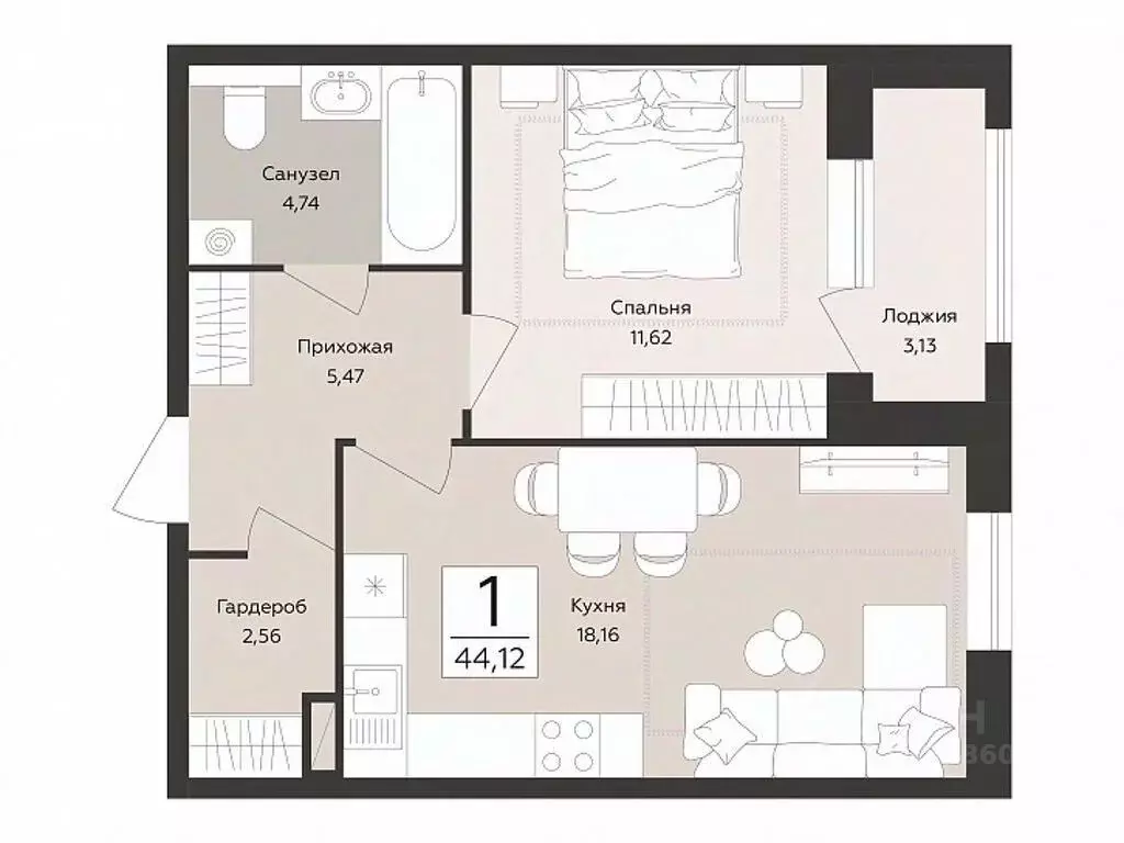 1-к кв. Воронежская область, Воронеж Эклипс жилой комплекс (44.12 м) - Фото 1