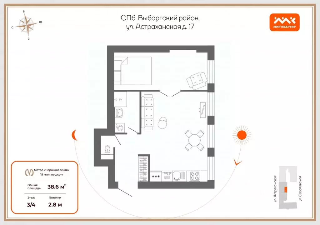 1-к кв. Санкт-Петербург Астраханская ул., 17 (38.6 м) - Фото 2