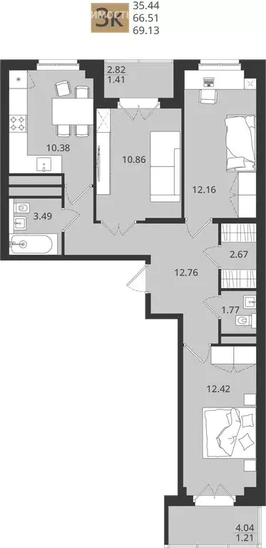 3-комнатная квартира: Архангельск, Коммунальная улица, 6 (69.13 м) - Фото 0