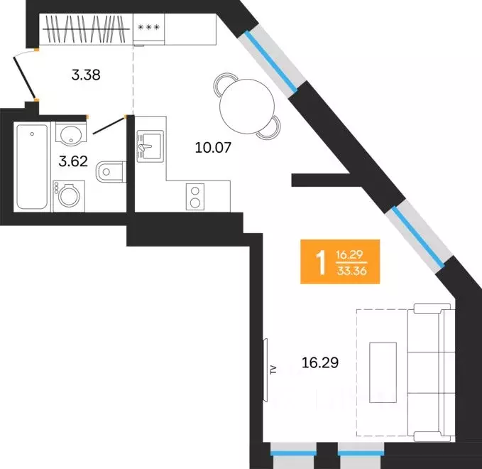 1-к кв. Башкортостан, Уфа ул. Нуриманова (33.36 м) - Фото 1