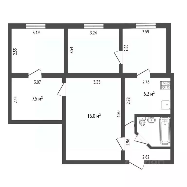 2-к кв. Белгородская область, Белгородский район, Северный городское ... - Фото 1