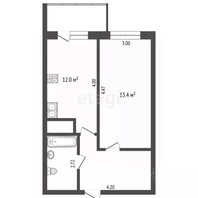 1-к кв. Тюменская область, Тюмень ул. Газопромысловая, 8 (35.3 м) - Фото 0