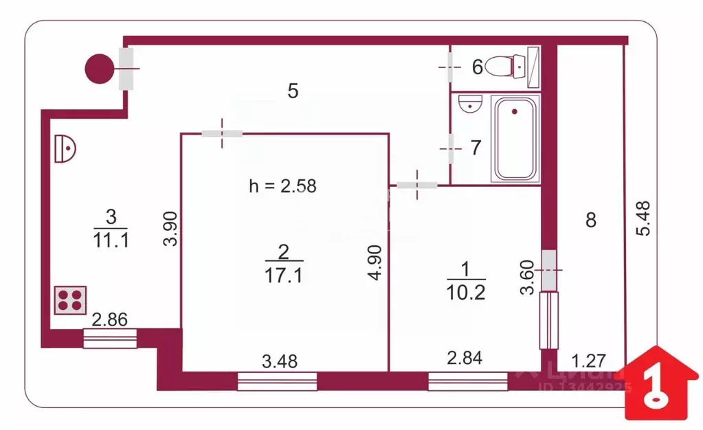 2-к кв. Омская область, Омск ул. Степанца, 10 (51.6 м) - Фото 1