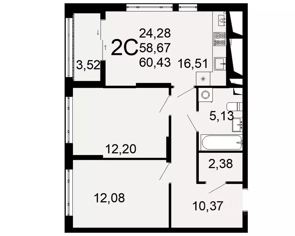 2-к кв. Рязанская область, Рязань Льговская ул., 8 (60.43 м) - Фото 0